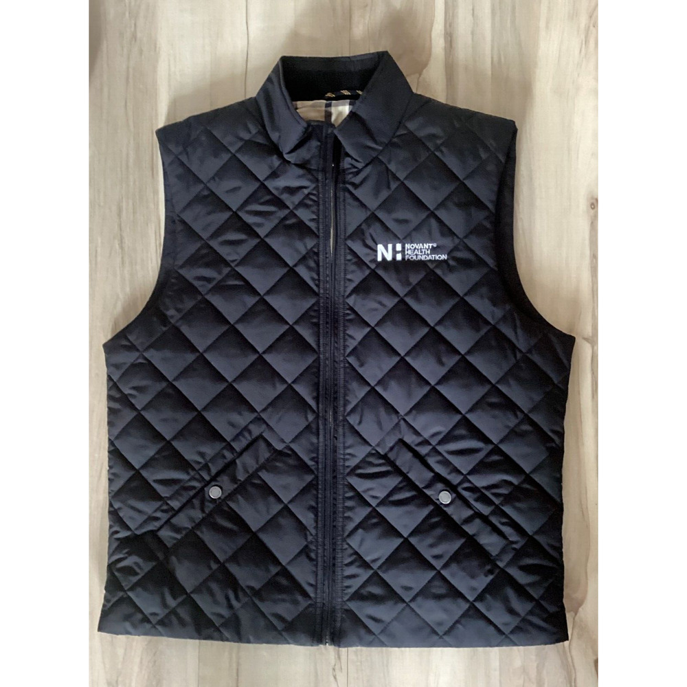 Brooks Brothers Quilted Vest Mens L- XL Black Full Zip Pockets Company Logo